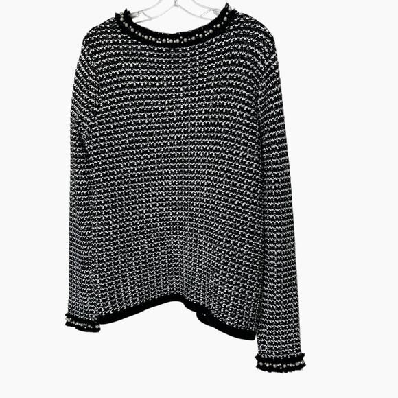 Alex Marie Cardigan Sweater Womans L Black White Faux Pearls Hook Front Elegant - Picture 10 of 10